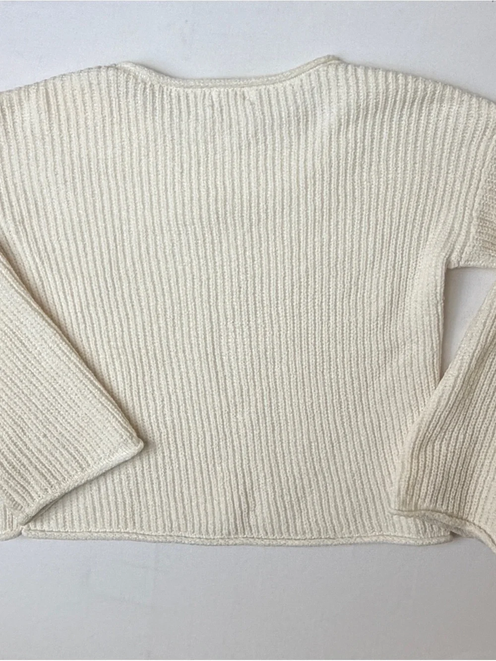 Cat & Jack Girls L 10/12 Cream Ribbed Knit Pullover Sweater